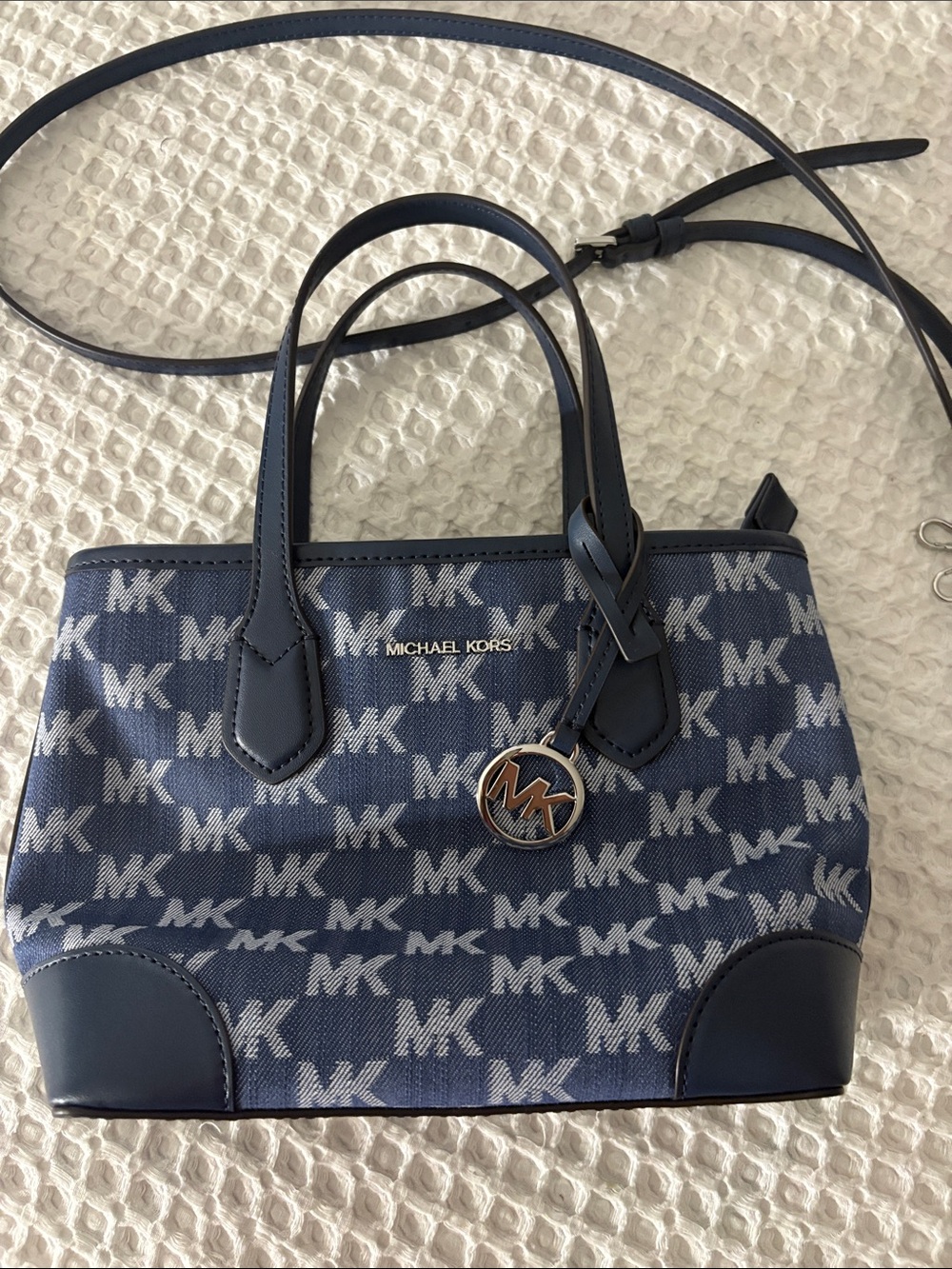 Michael Kors Navy MK Logo Canvas Satchel